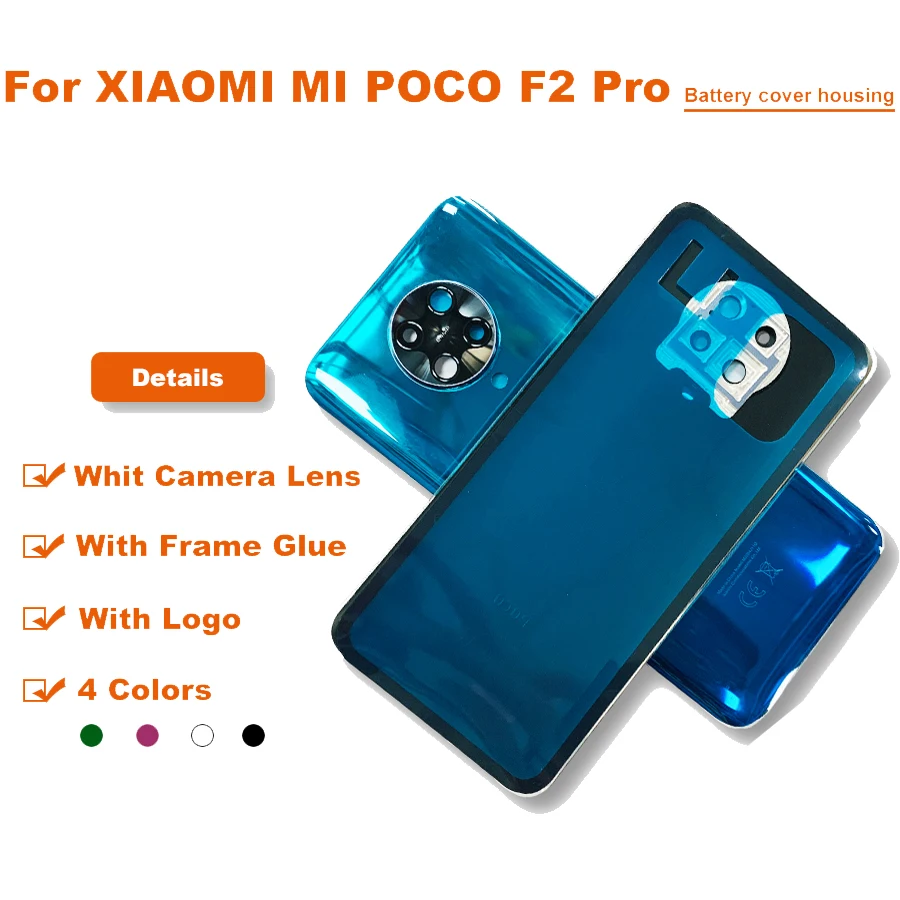 For Xiaomi mi Poco F2 Pro Back Battery Cover Rear Housing Door Glass Case With Adhesive Sticker + with Logo