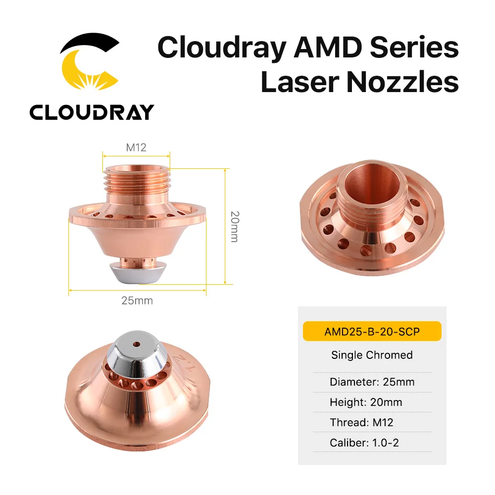 Cloudray 레이저 절단 노즐 AMD B 유형 D25 H20 M12 1064nm 섬유 절단기용 단일 이중 크롬 노즐