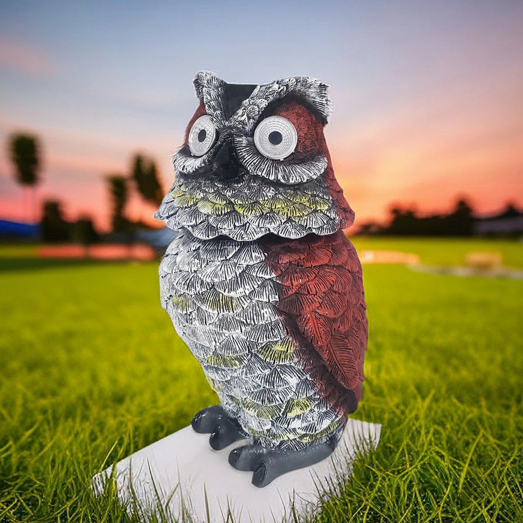 Solar Owl Scare Bird Control Device Head Rotating Eyes Flickering Realistic Owl To Repel Birds Outdoor Garden Owl Scarecrow Bait