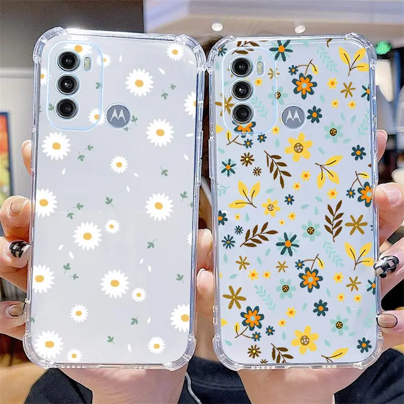 Blooming Flower Transparent Fall Proof Phone Case For Motorola Moto G60 G52 G82 G53 G40F G42 G30 G22 G20 G10 G9 Power E20 Cover