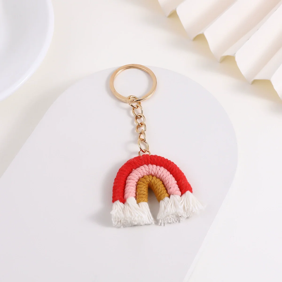 Leuke gebreide regenboog kwastjes sleutelhanger vrouwen meisjes handgemaakte sleutelhanger voor autosleutel houder handtas hanger DIY sleutelhanger sieraden cadeau
