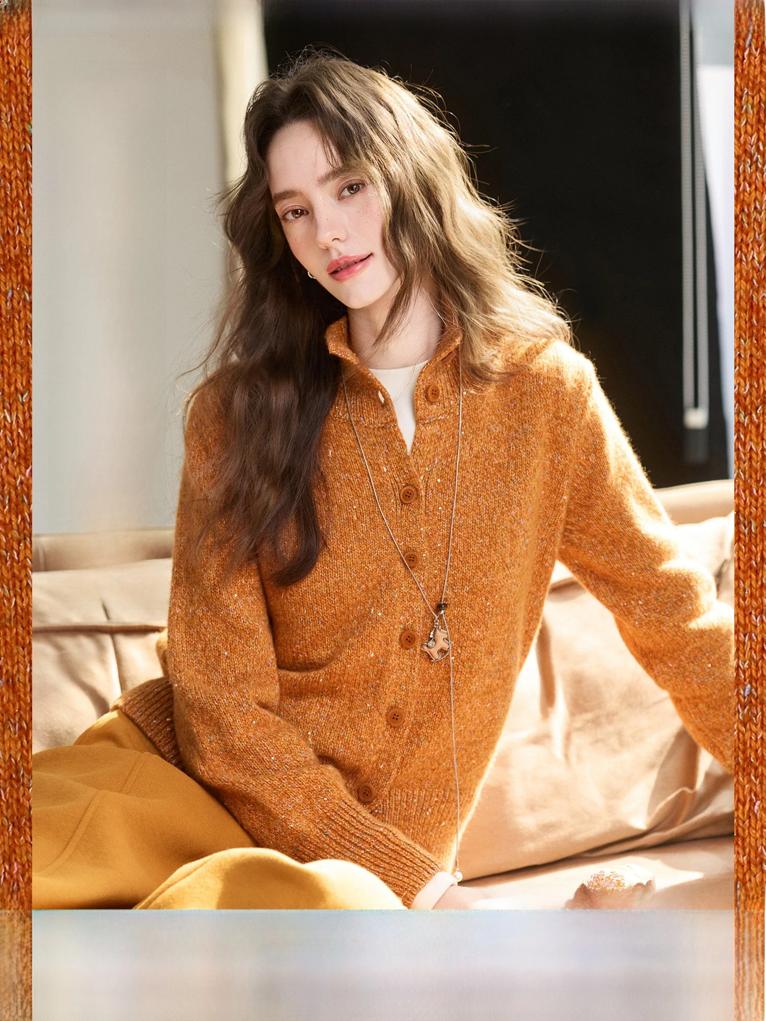 

Tead Woolen Knitted Sweater f High Collar Women's Autumn Winter Dopane Sle Fce Soft Long Sve Cardigan