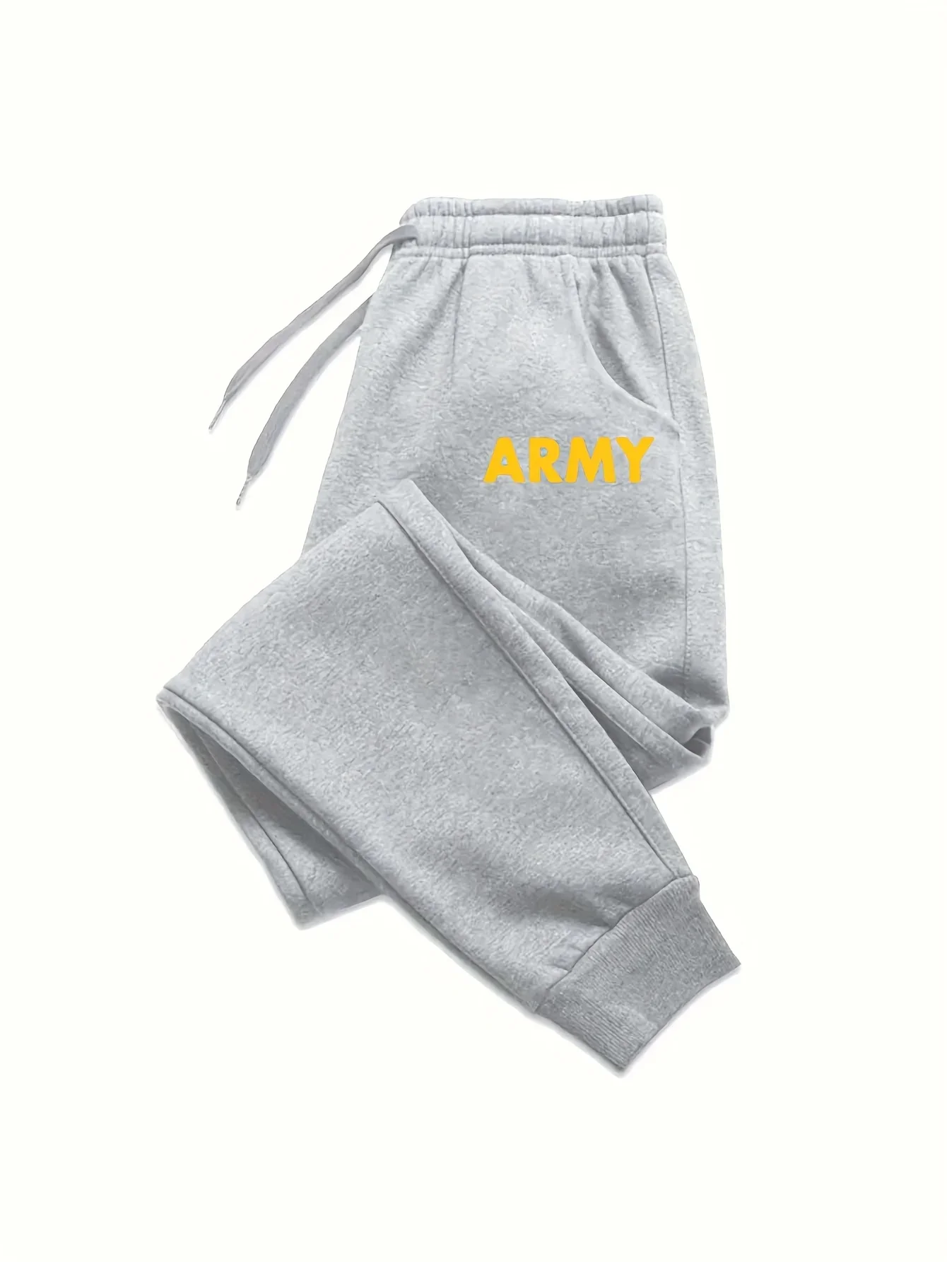 Men ARMY Letter Graphic Print Jogger Sweatpants Elastic Drawstring Waist Ribbed Hem Casual Sports Streetwear Trousers