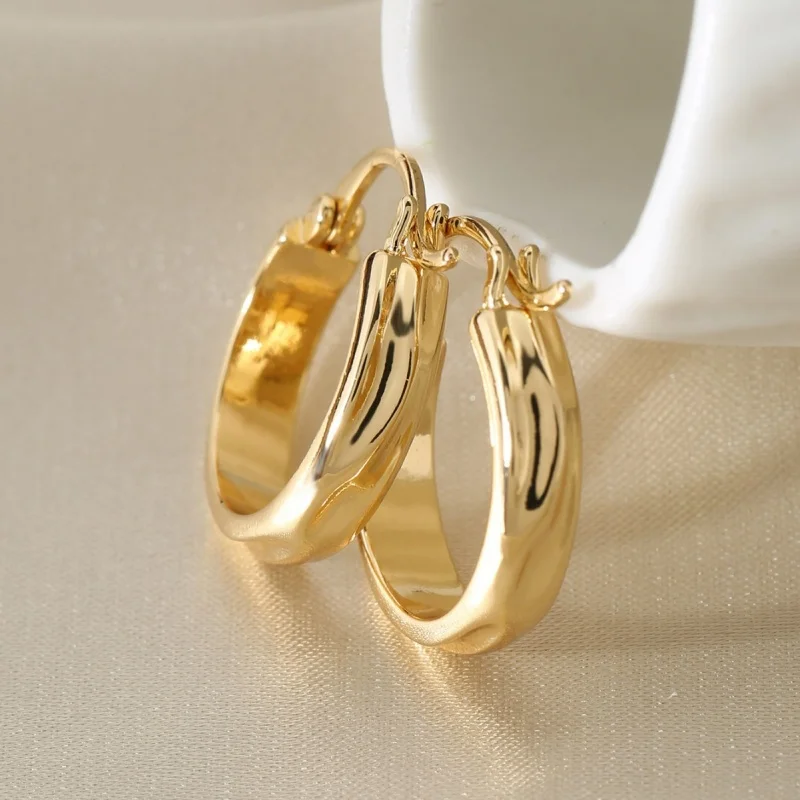 Edelstahl vergoldet glänzend runde Ohrringe für Frauen Mode einfache wasserdichte geometrische INS Creolen Schmuck Geschenk – Detail 4