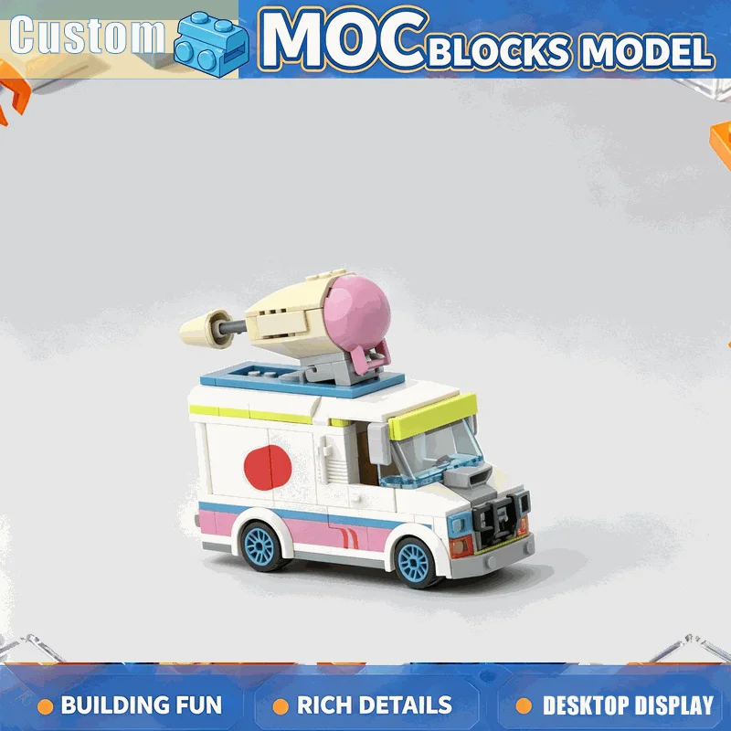 231 PCS Ice Cream Truck Food Vehicle Model Building Blocks MOC Creative DIY Assembly Educational Toys Collection Display Gifts