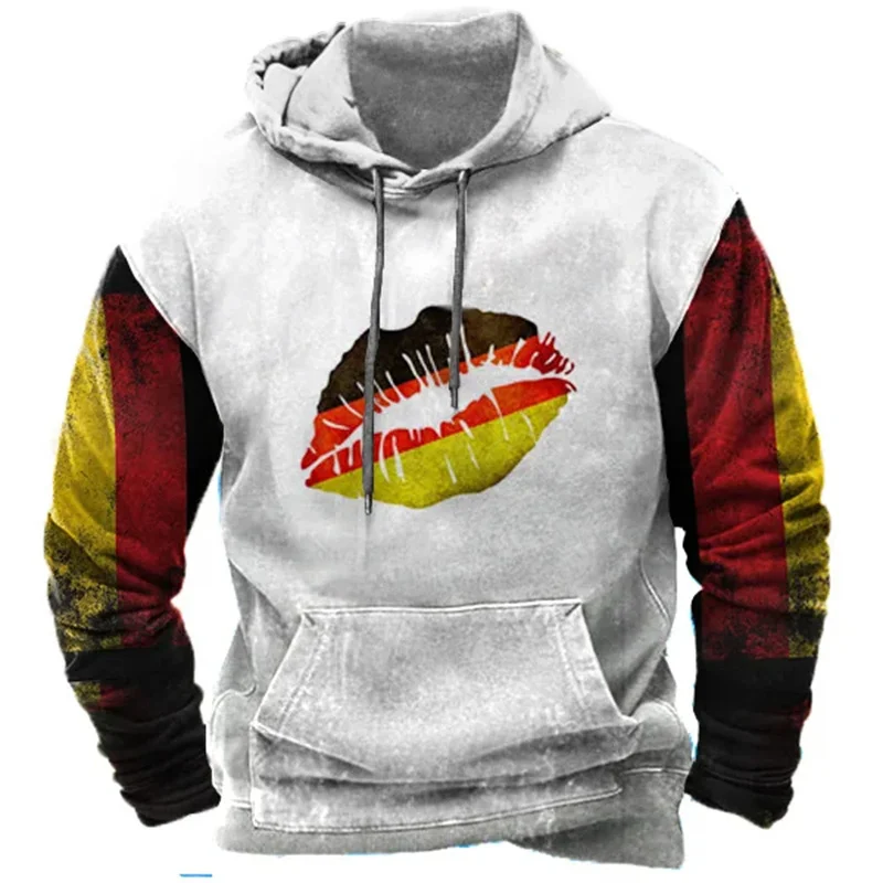 Vintage German Flag Hoodie For Men Casual German Oversized Hooded Hoodies Unisex Daily Pullovers Tops Autumn Streetwear Clothing