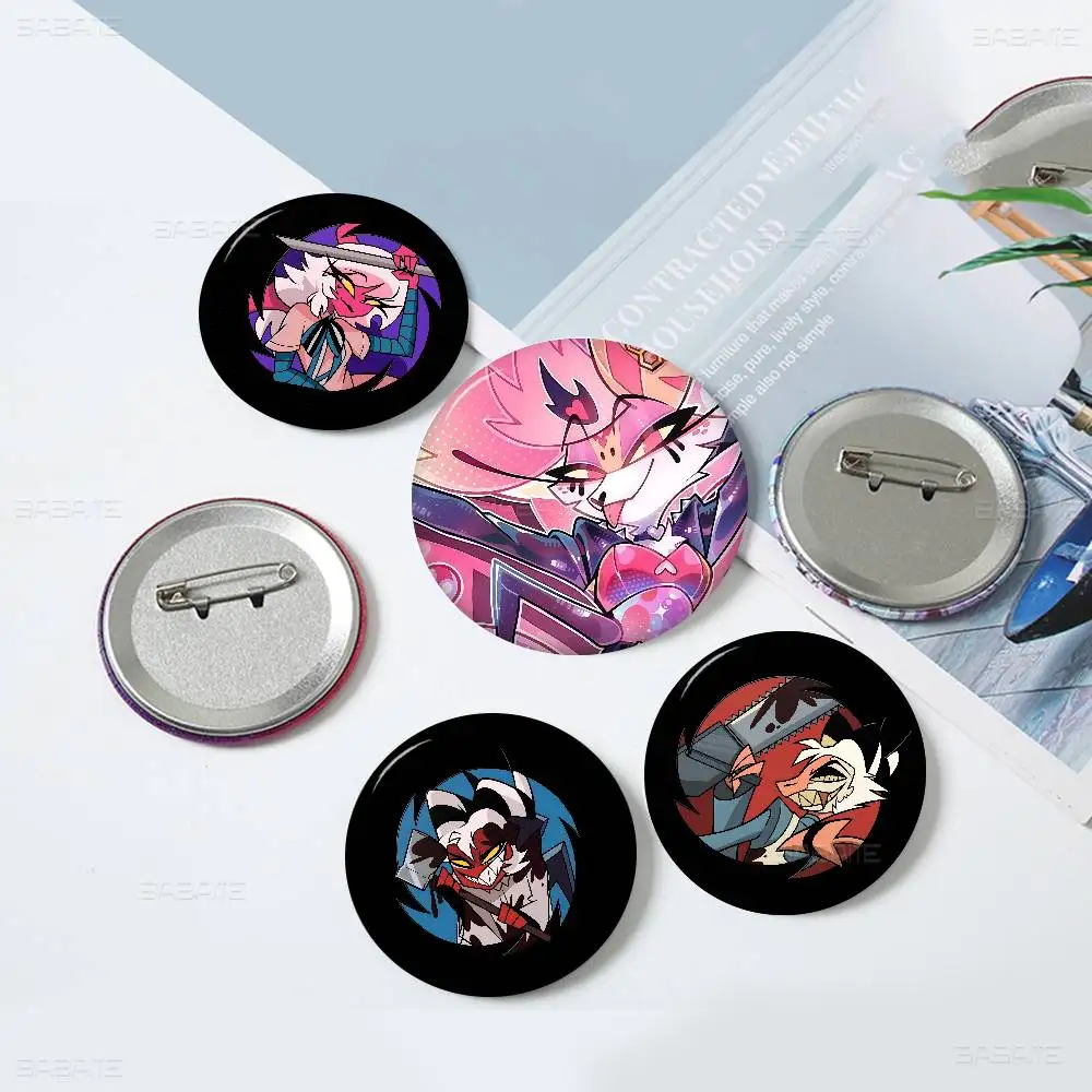 H-Helluva Boss Dark Cartoon 32/44/58mm Handmade Pin Round Funny Snap-in Brooches for Cothes Accessories Badge Hat Decoration