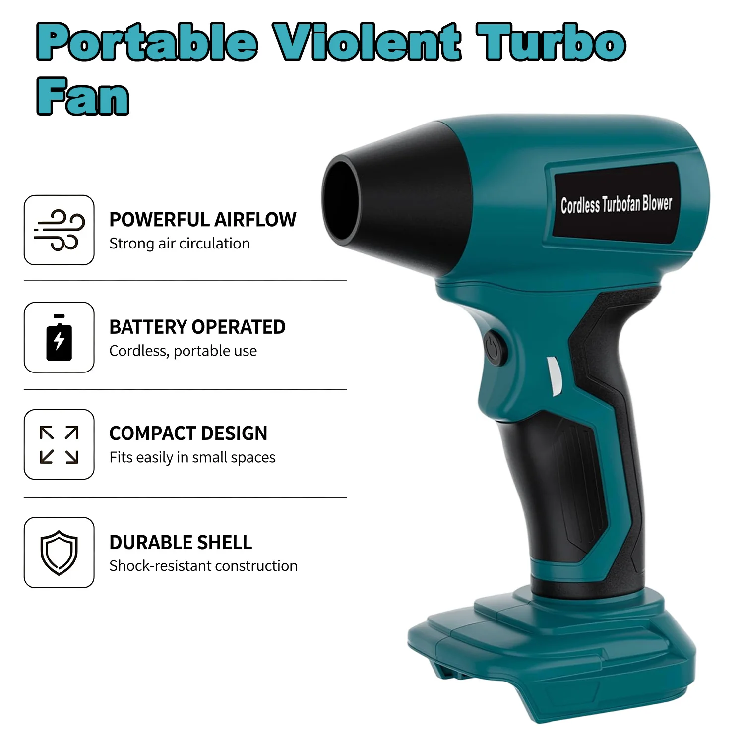For Makita/Bosch/Dewalt/Milwaukee/Ryobi 18-20 V Li-ion Battery Adjustable, Fire Nozzle, Portable Fan Jet Turbo Blower