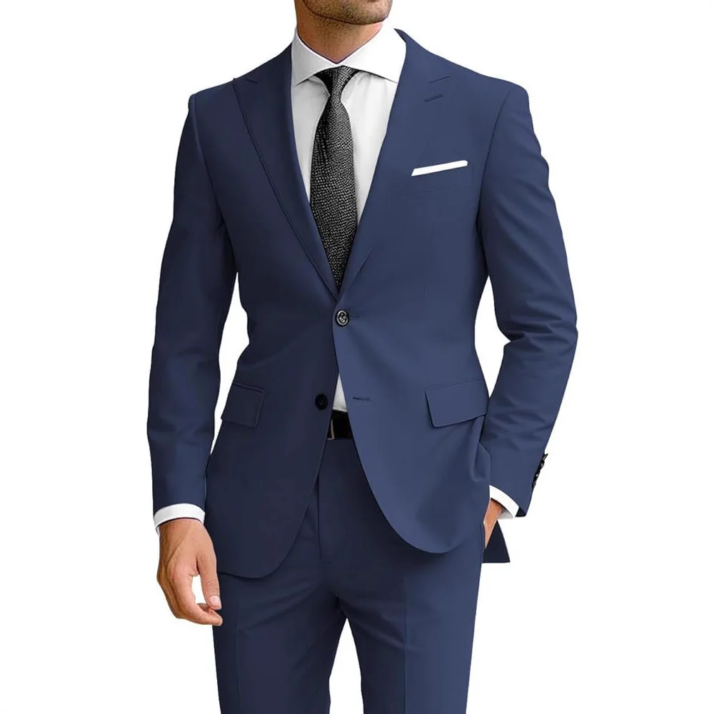 

Мужской костюм-двойка Slim Fit в корейском стиле: деловой повседневный наряд для весны и осени, с двойным разрезом, стандартной толщины