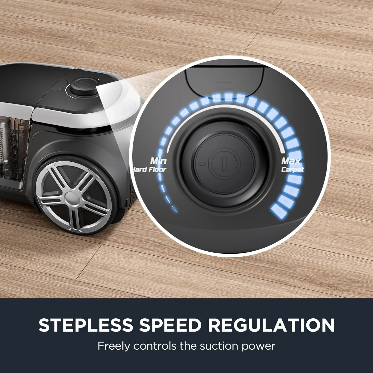 ZZC – Beutelloser Kanisterstaubsauger, leichter Staubsauger für Teppiche und Hartböden, Silber mit Schwarz