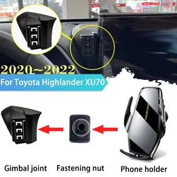 Car Phone Holder for Toyota Highlander XU70 LE XLE SE Kluger 2020 2021 2022 Clip Support Wireless Charging Sticker Accessories