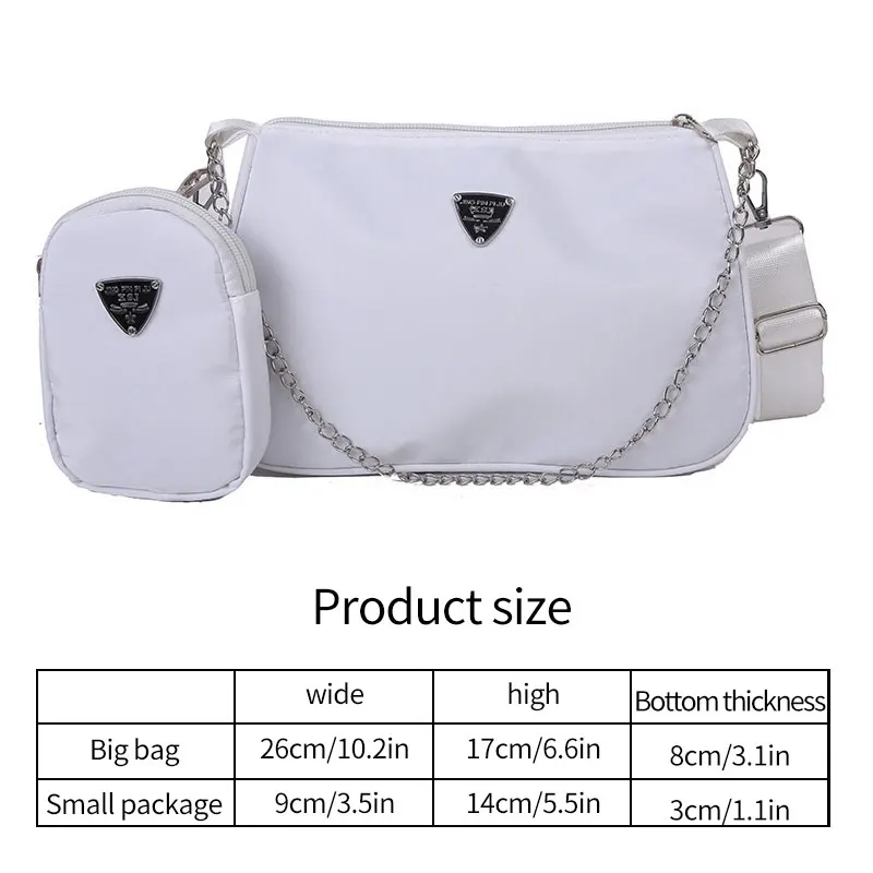 2Pcs Textured Crossbody Bag with Zipper Pocket Bag Simple Solid Color Shoulder Bag