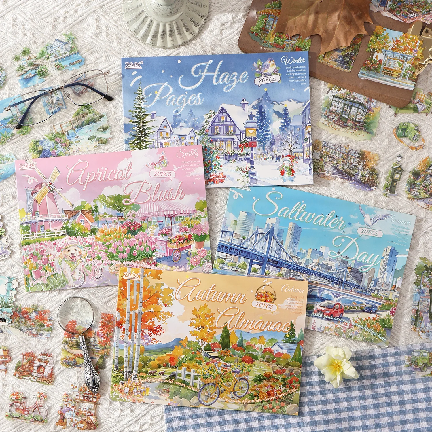 20 Sheets Four Seasons Travel Landscape Theme Large PET Stickers for Scrapbooking DIY Frame Collage Decoration Laptop Skateboard