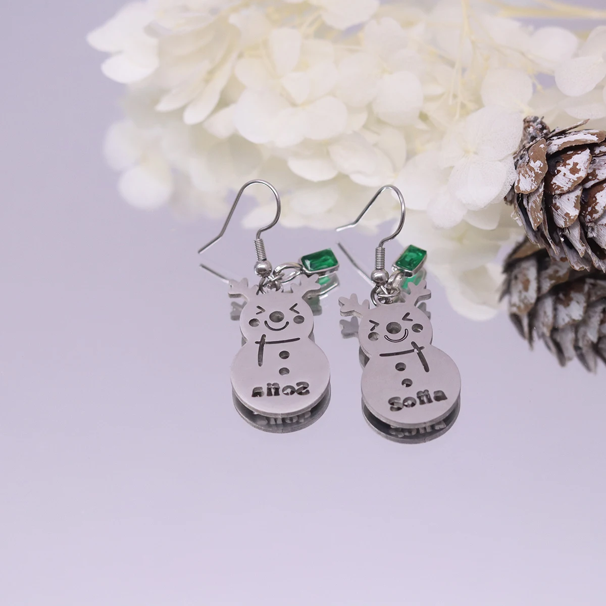 Chandler Christmas Snowman Elk Antler Custom Name Earrings Stainless Steel Tarnish Resistant Drop Earrings for Women Jewelry