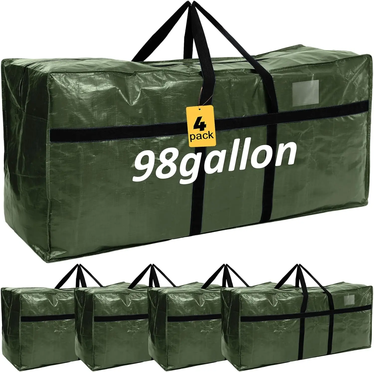 

Набор из 4 сверхбольших мешков для переезда объемом 98 галлонов с прочной молнией, для хранения вещей в колледже, путешествий, одежды, одеял, подушек