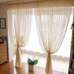 1pc Japanese Boho Style Stripe Sheer Curtain,Beige Vintage Geometric Sheer CurtainïžRod PocketïžVoile Tulle for Living Room Decor
