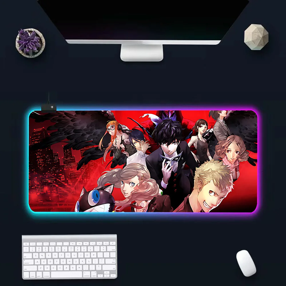 Imagem -02 - Anime Game Persona Rgb Mousepad Teclado pc Gamer Led Brilhante Mouse Pad Borracha Gaming Computer Mausepad