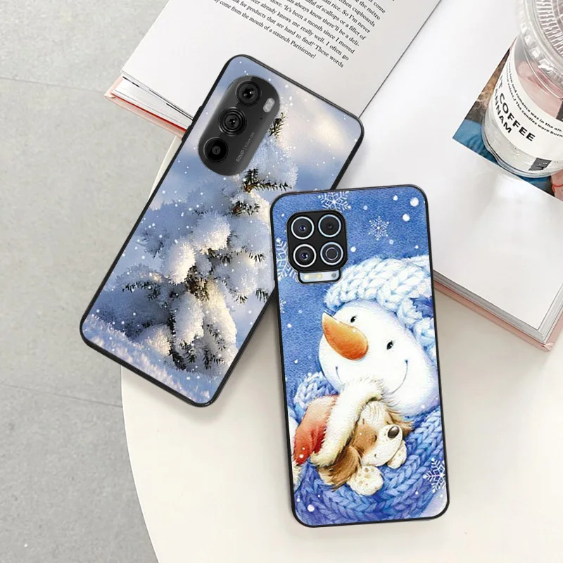 Black Matte Phone Case for Motorola Moto G50 G73 G53 G72 G52 G30 G31 G60 G71 G22 G9 G60S Christmas ICE Snowman Deer Soft Cover