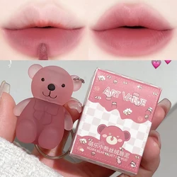 Cute Bear Keychain Lip Gloss Matte Lip Tint Cosmetics Waterproof Long Lasting Non-Stick Cup Silky Smooth Liquid Lipstick Makeup