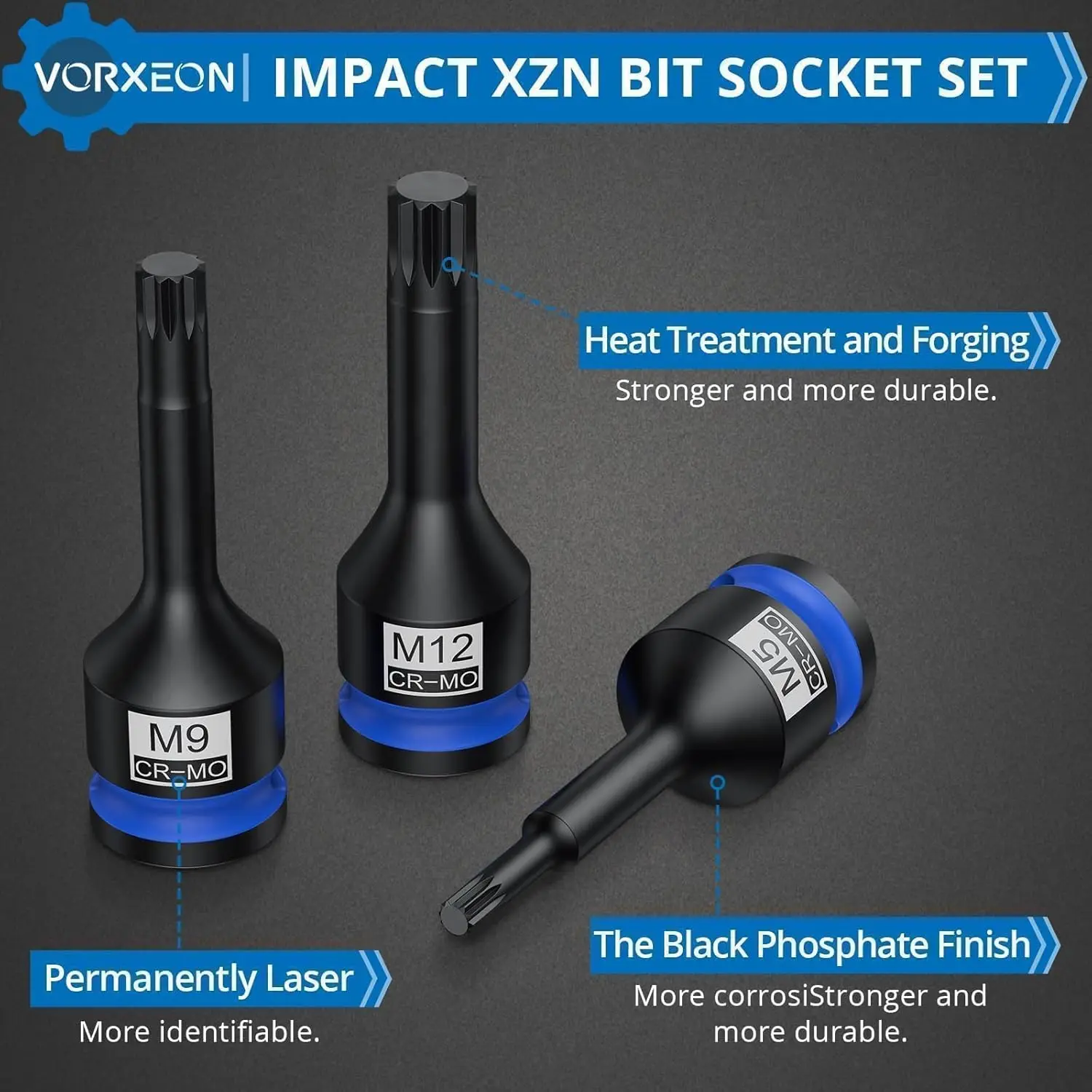 10 قطعة 1/2 "محرك تأثير XZN الثلاثي مربع بت مجموعة مقابس 42CRMO مع حقيبة للتخزين M5 M6 M7 M8 M9 M10 M12 M14 M16 M18