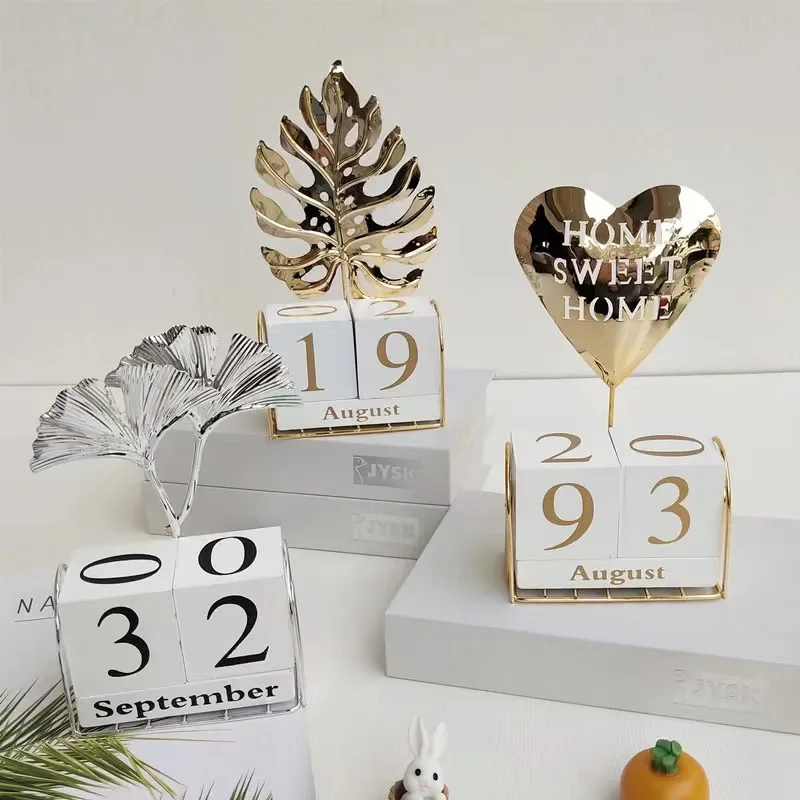 New European Perpetual Calendar Block, Creative Wood, Metal Desktop Block, DIY Yearly Planner, Schedule Month Date Display