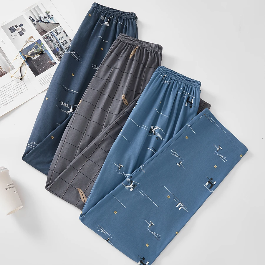 春と秋の男性用パジャマパンツ3枚組 薄手パンツ カジュアル ゆったり 快適 外でも着られる ホームパンツ パジャマ