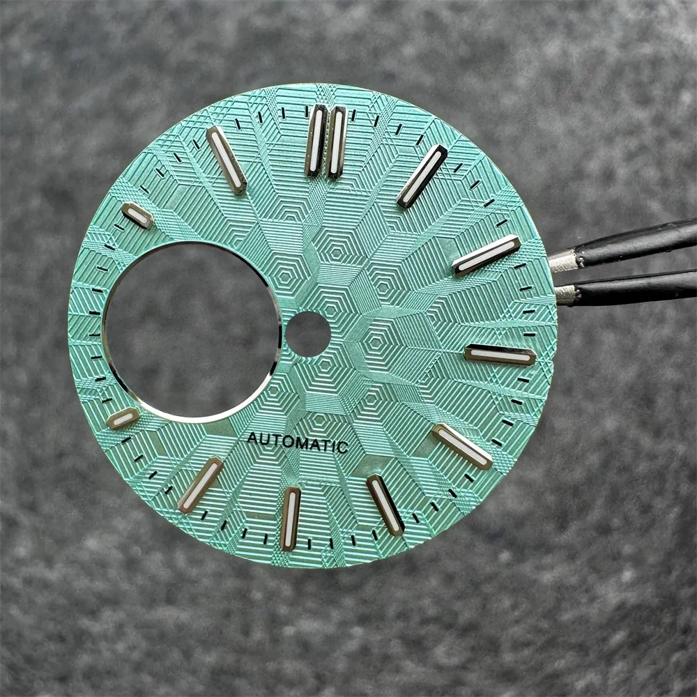 Esfera de reloj de 28,5mm, accesorios de reloj de modificación luminosa verde, textura de buceo, caras de reloj para movimiento NH38/ NH34