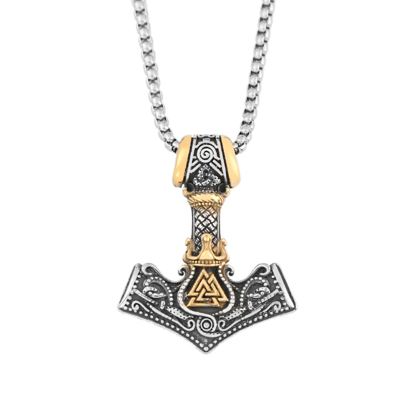 

Stainless steel necklace Viking Thor's Hammer Odin triangle rune titanium steel pendant for men
