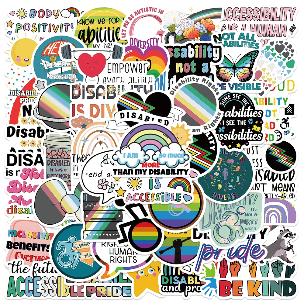 50pcs Disability Pride Stickers Rainbow Graffiti Decals For Water Bottle Laptop Luggage Skateboard Diary Waterproof Stickers