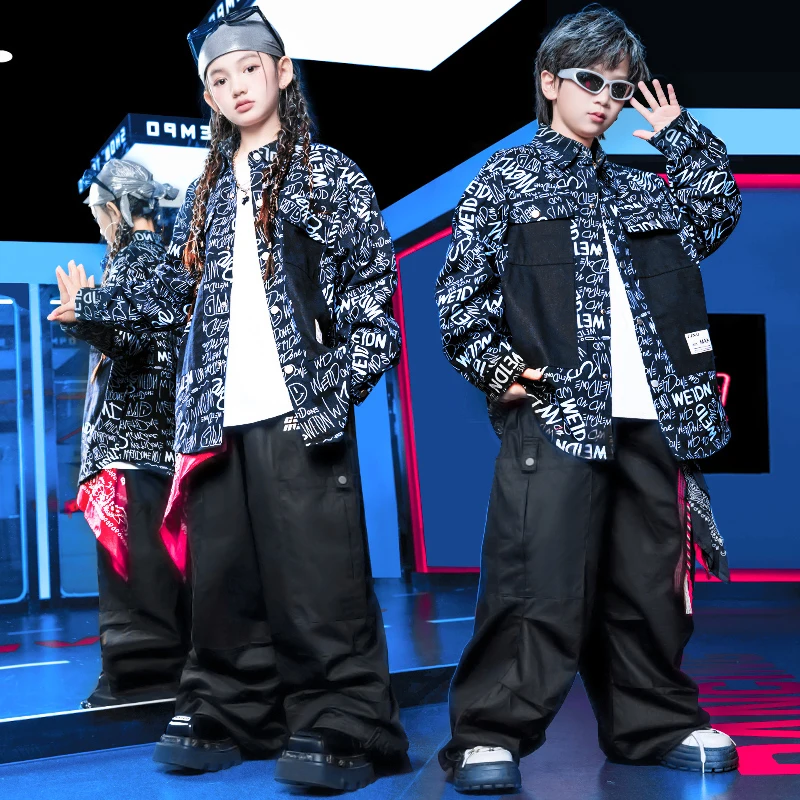 

Kids Fashion Hip Hop y2k Street Dance Clothing Set Shirt T-shirt Pants Boy Girl Hiphop Stage Outfit Children Streetwear Jersey