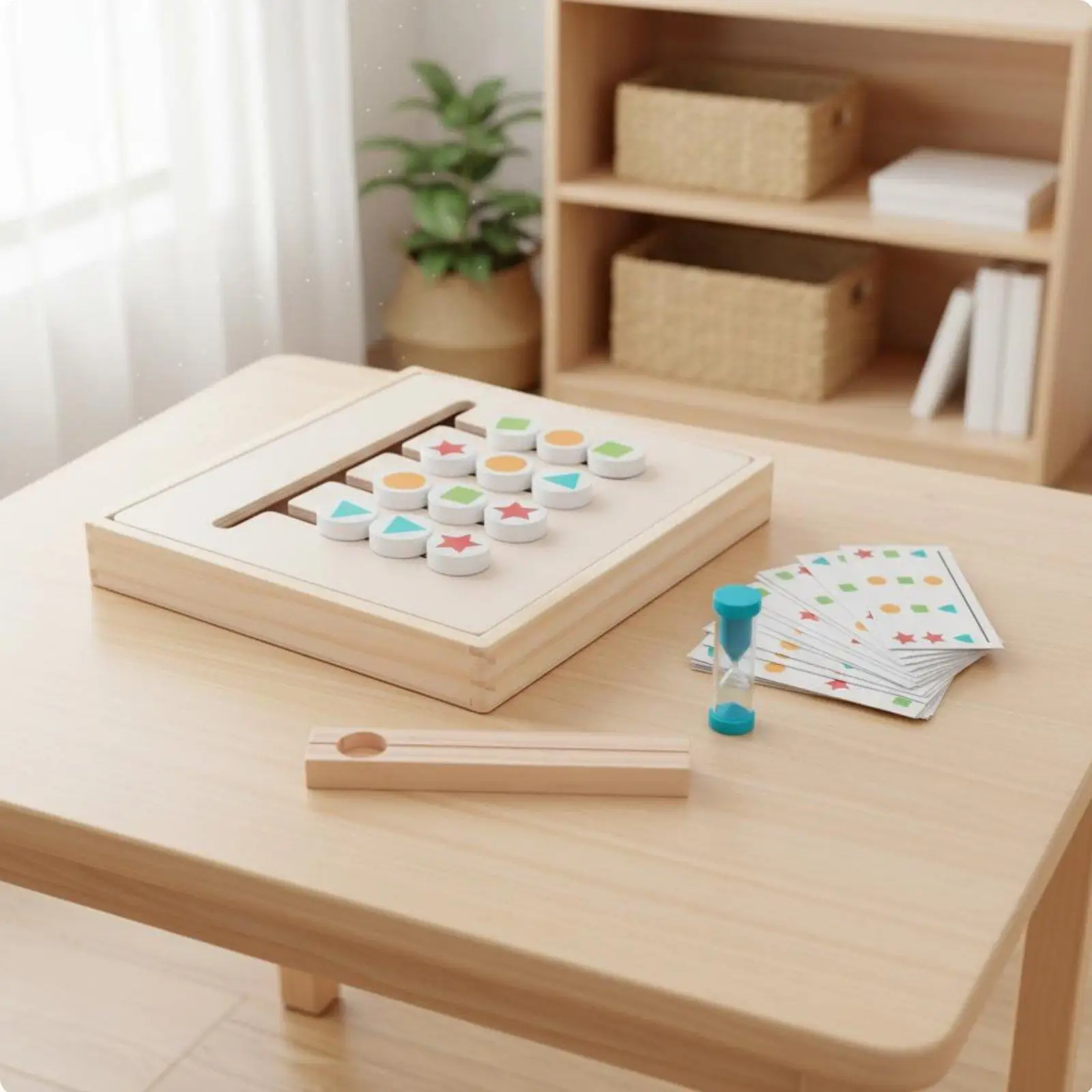 Color and Shape Matching Cognitive Game Development Wooden Slide Puzzle Early Education Reasoning Training Board Game for Kids,