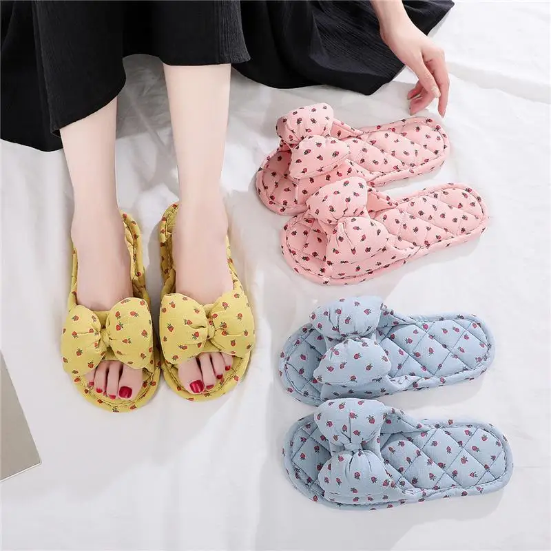 

Cute Fashion Butterfly Bow Women's Slippers Four Seasons Indoor Comfort Breathability Soft Soled Home Casual Shoes