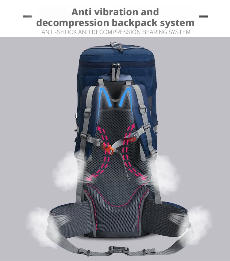 60L Large Hiking Mountaineering Backpack Climbing Hiking Backpack Camping Backpack Sport Outdoor Rucksack Bag with Rain Cover
