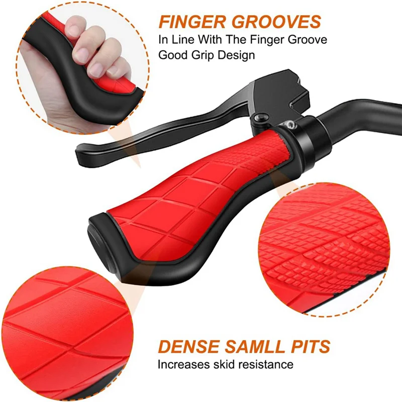 Bicycle Grips Ergonomic Grips Non-Slip Rubber Handlebar Grips,Bicycle Handlebar Grips for 22.2mm E-Bike Red