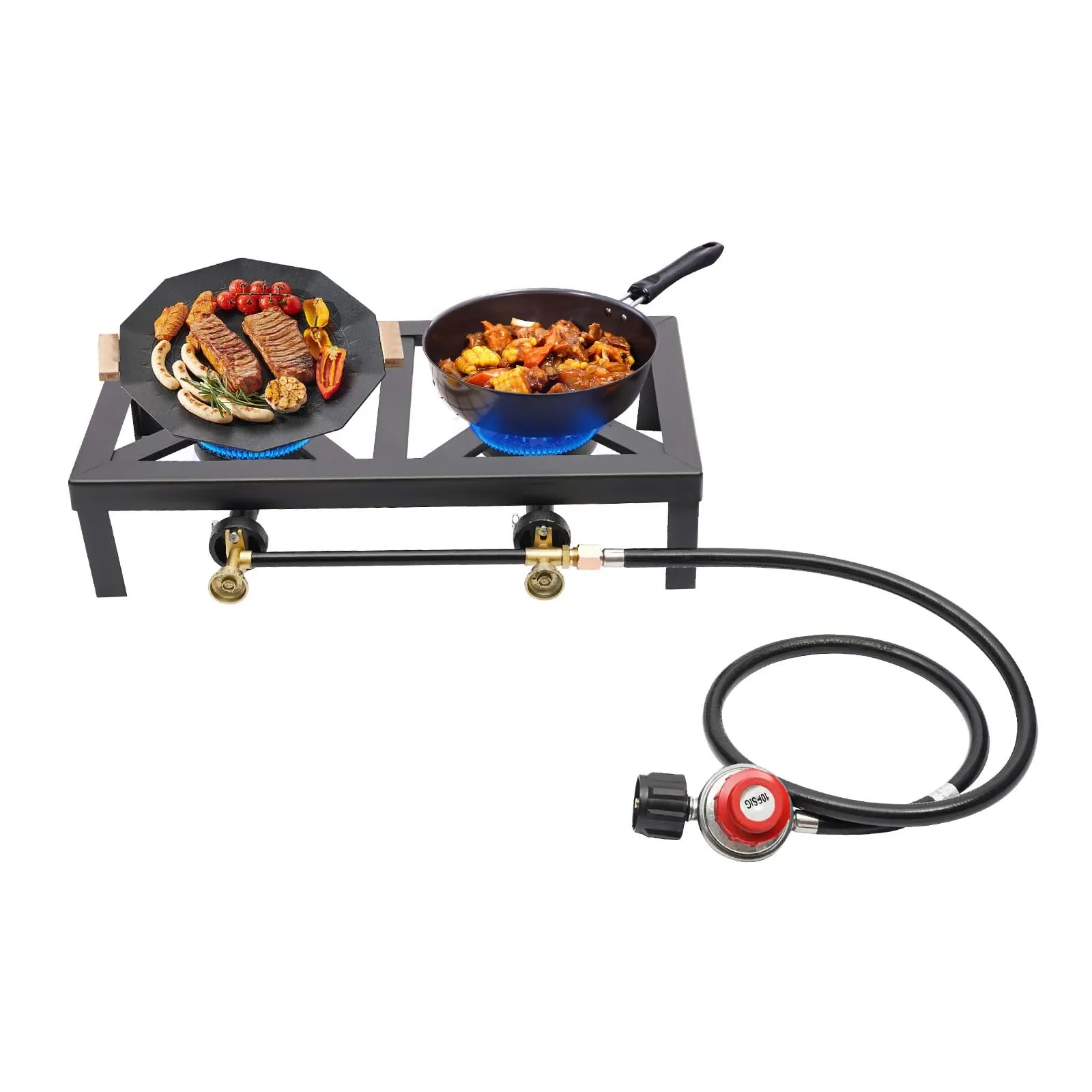 Estufa de Gas portátil de propano para exteriores, doble quemador, 8000W, con manguera reguladora ajustable de 0-10Psi, para Patio, Camping, barbacoa