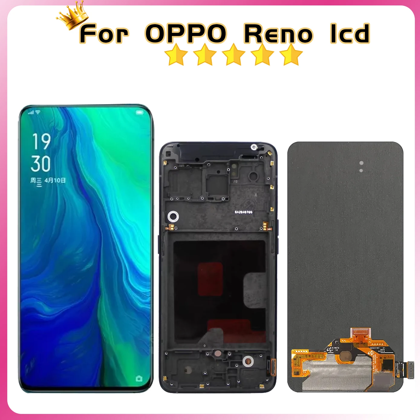 6.4\'\'Amoled Lcd for Oppo Reno Lcd Display Touch Screen with Frame for Oppo Reno Screen PCAM00 PCAT00 CPH1917 Digitizer Assembly