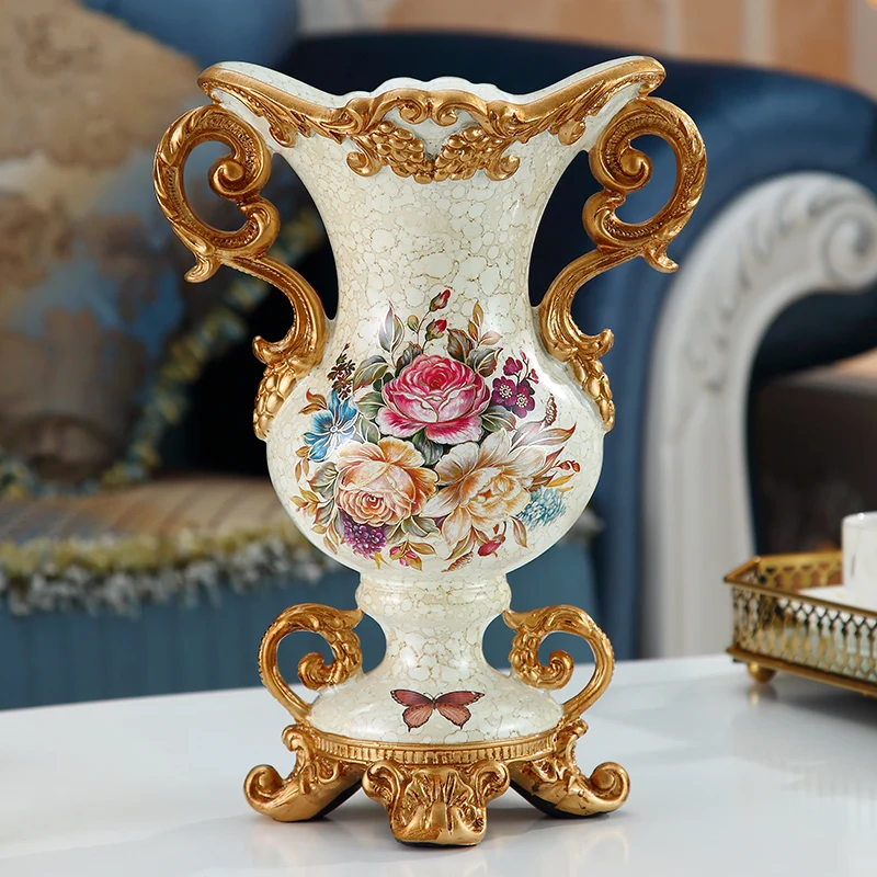 

Luxury European Resin Vase Stereoscopic Dried Fowers Arrangement Wobble Plate Living Room Entrance Ornaments Home Decorations