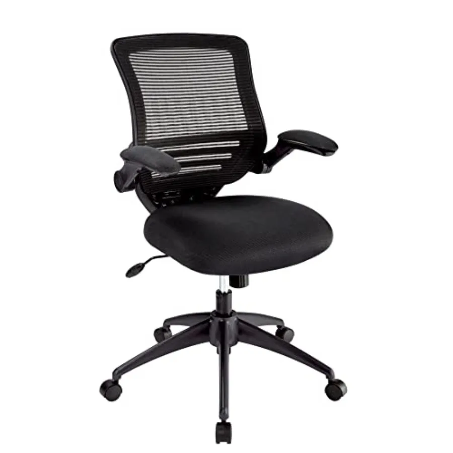 Office mesh mid-back chair, black polyester fabric, breathable ergonomic support for all-day comfort