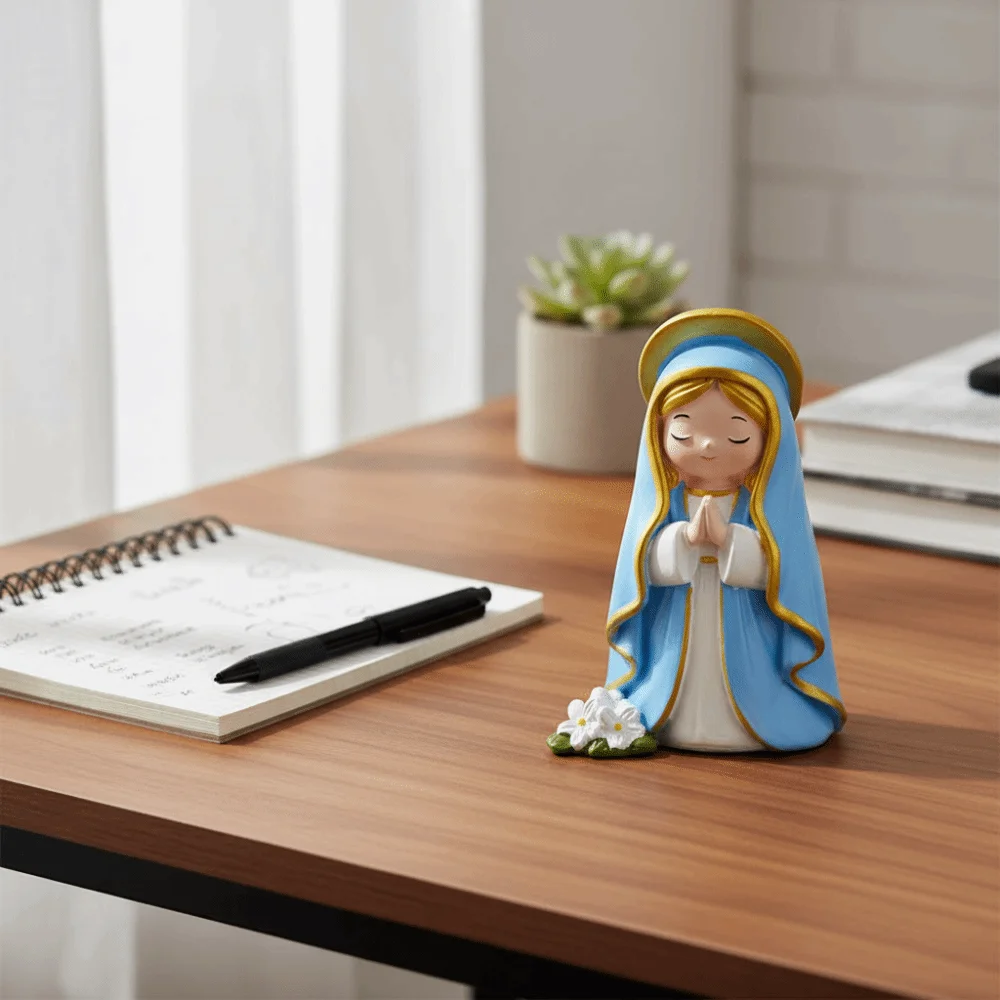 Decoration Chibi Virgin Mary Statue Collectible Catholic Theme Christian Ornament Resin Desktop Religious Saint Figurine