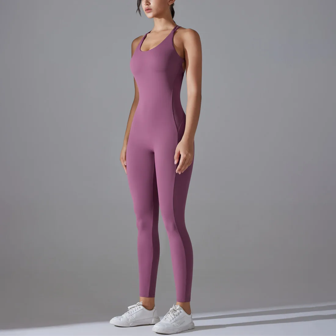 Plus Size Deep V Bodysuits Sports Women Gym Rompers Yoga Set Scrunch Legging Workout One-Piece Jumpsuit Suit Active Wear XP307