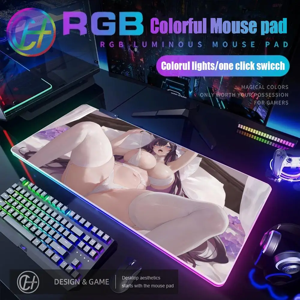 

Sexy Girls RGB Anime Rubber Mouse Pads XXL Cute Large LED Lighting PC Computer Mousepad Colorful Glowing Deskmat Backlight Mat