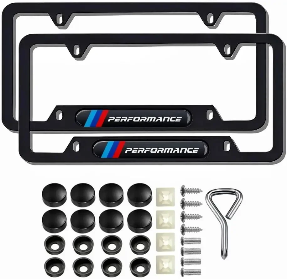 

2 Pcs Black Aluminum License Plate Frames with Screw Caps for Car Front Rear 6x12 Inch