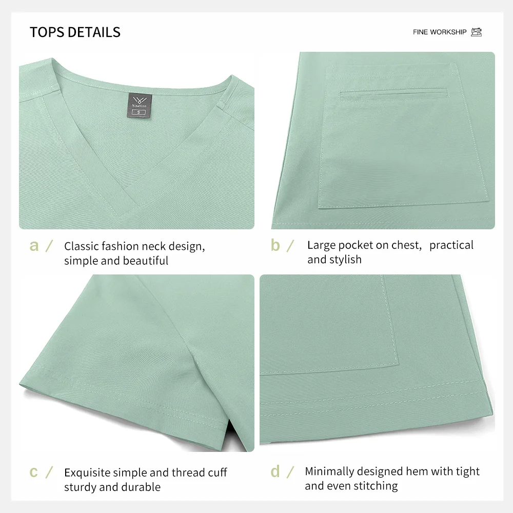 Niaahinn 10 Colors Stretch Scrubs Sets Slim Medical Uniforms Pet Grooming Doctor Uniforms Women Surgical Suit Nurse Accessories