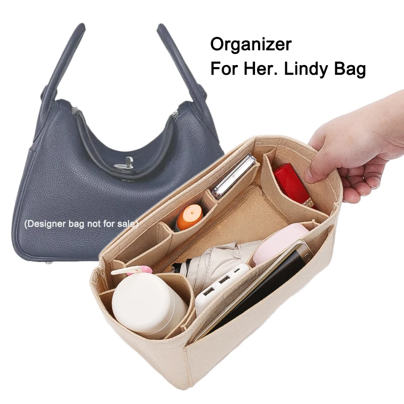 Saco de organizador de inserção de feltro personalizado para bolsa de lindy mini 26 30 34, tote de viagem feminino interior portátil cosméticos sacos de armazenamento