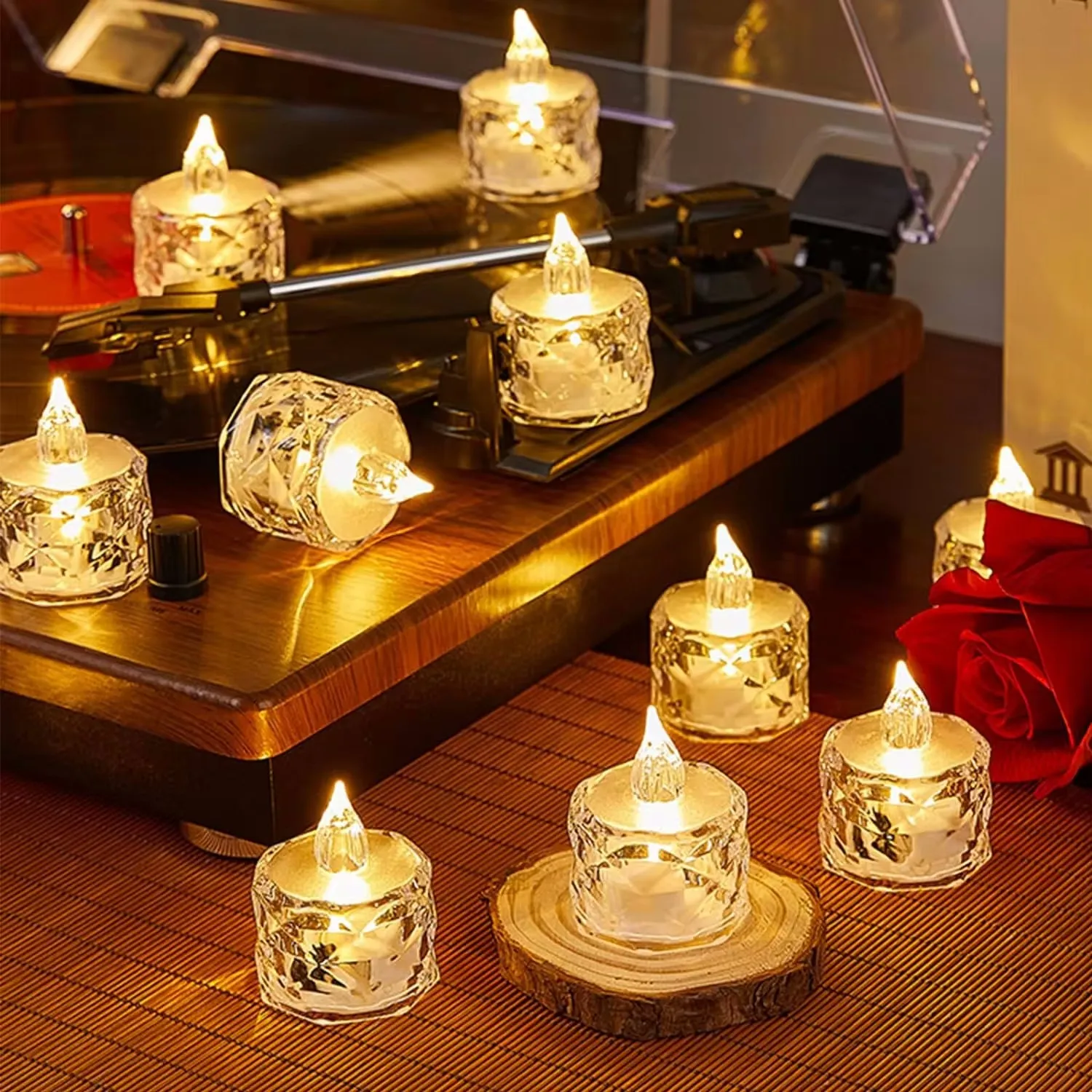 24pc Flameless LED Light Candle LED Crystal Candle Light Transparent Shell Electronic Night Lamp Dating Party Holiday Home Decor