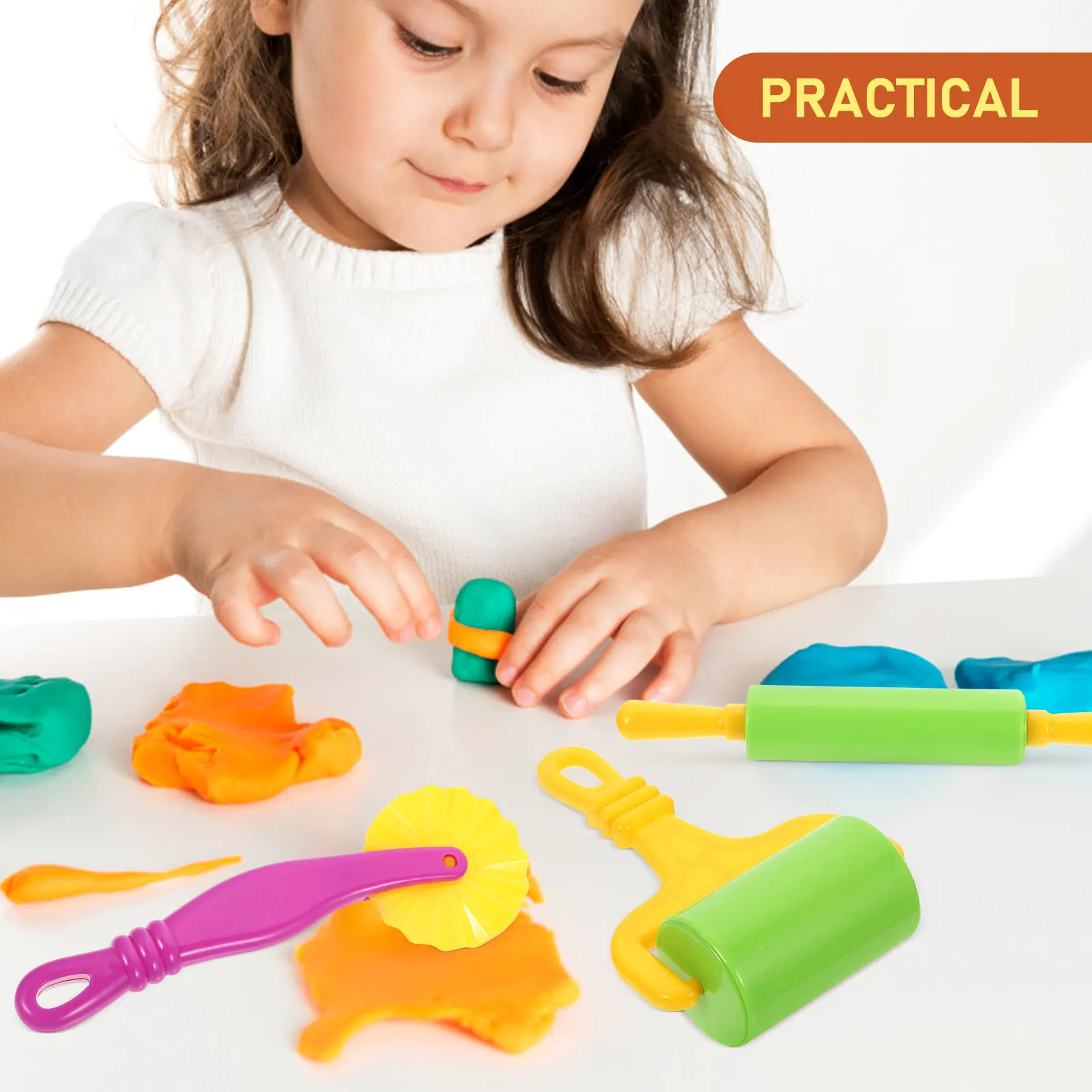 

6Pcs Children Set Stable ABS Clay Dough Tools Colorful Rolling Molds Creative DIY Hand Eye Coordination for Preschool