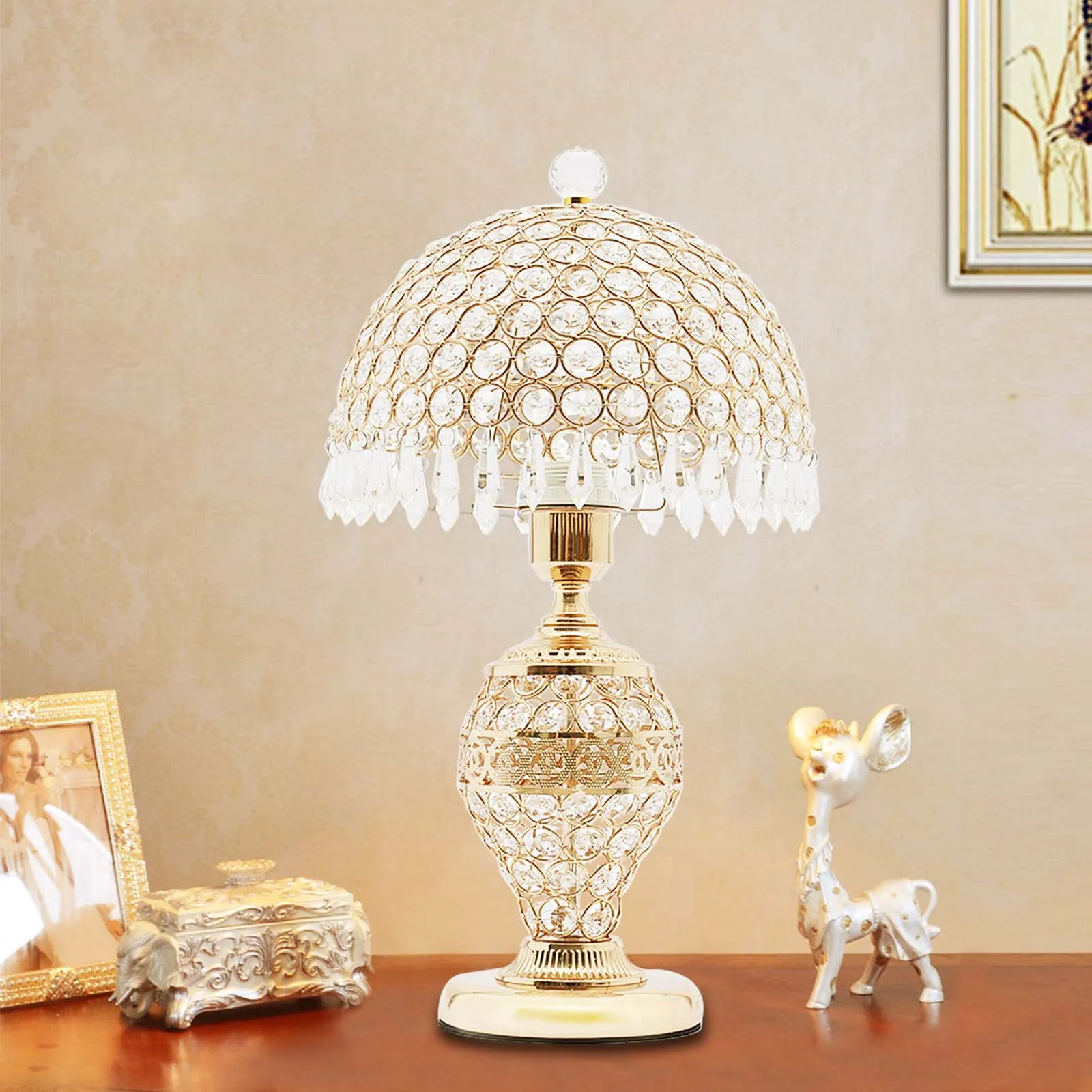 Modern Crystal Table Lamp  with  ON/Off Switch ,Nightstand Decorative Room Night Light Fixture for Bedroom Living Room