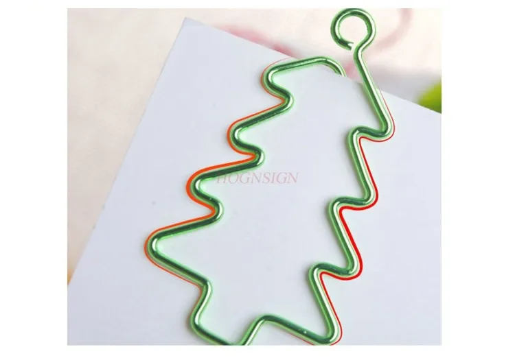 6pcs Bright Green Christmas Tree Paper Clips Creative Bookmark Colorful Paper Clips Cartoon Clip Metal