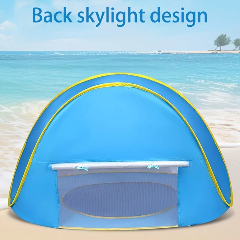 Large Foldable Kids Beach Play Tent with Water Pool Easy Setup Durable Polyester Portable for Outdoor Camping Blue Yellow Trim