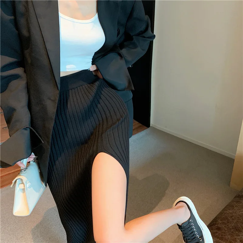 Elegant Elegant เซ็กซี่ Stit กระโปรงผู้หญิง SLIM FIT Slimming สาวร้อนถักชุดเอวสูงกระโปรง